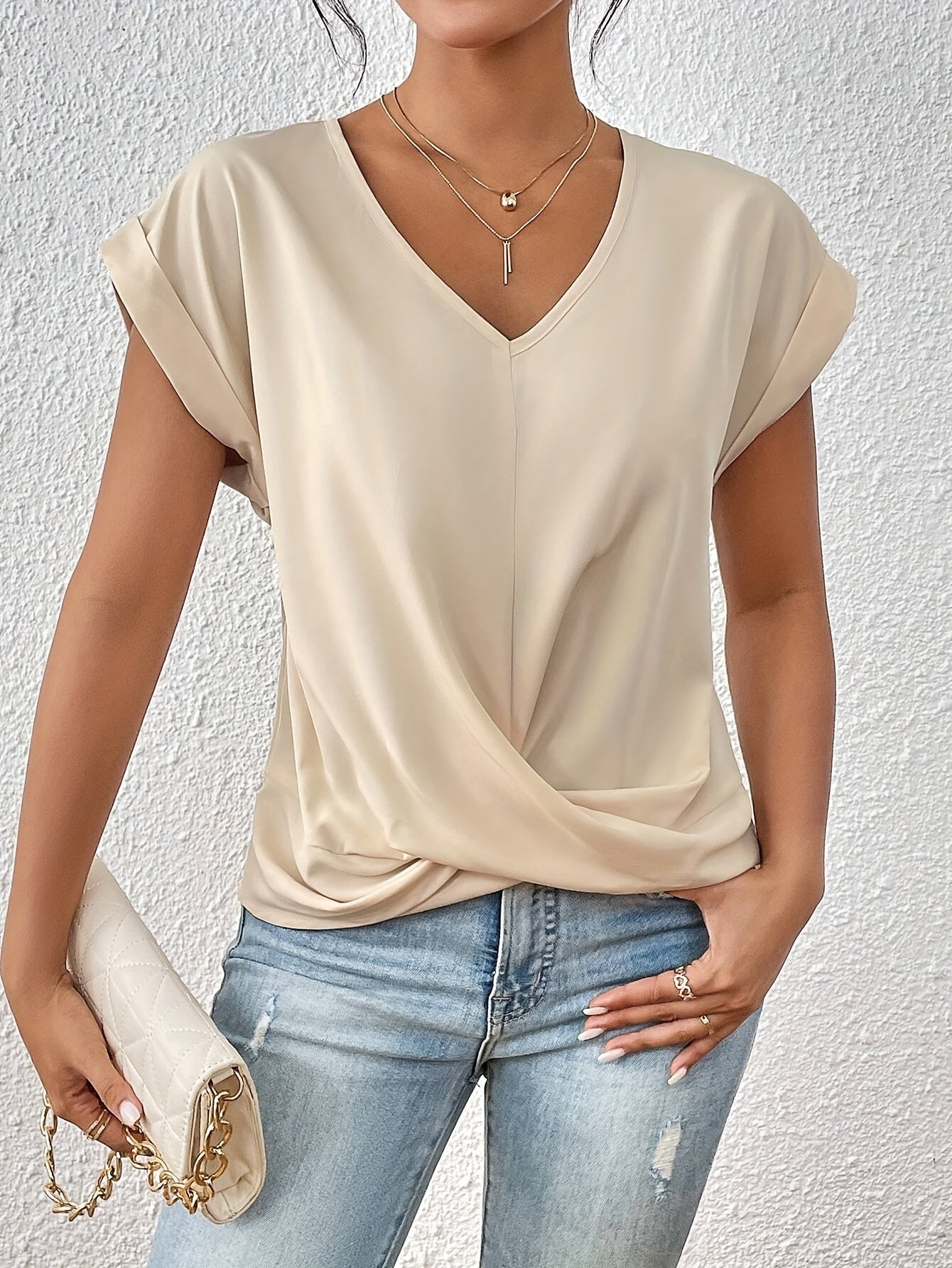T-Shirt Damen mit V-Ausschnitt kurzarm
