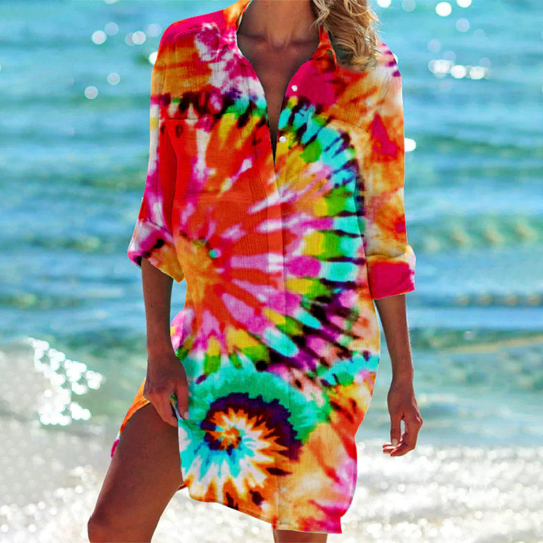 Strandkleid Damen 3/4-Arm Batikprint