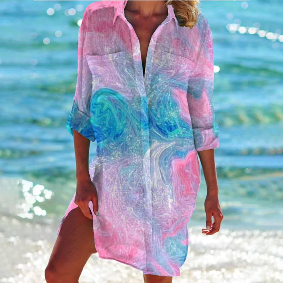 Strandkleid Damen 3/4-Arm Batikprint