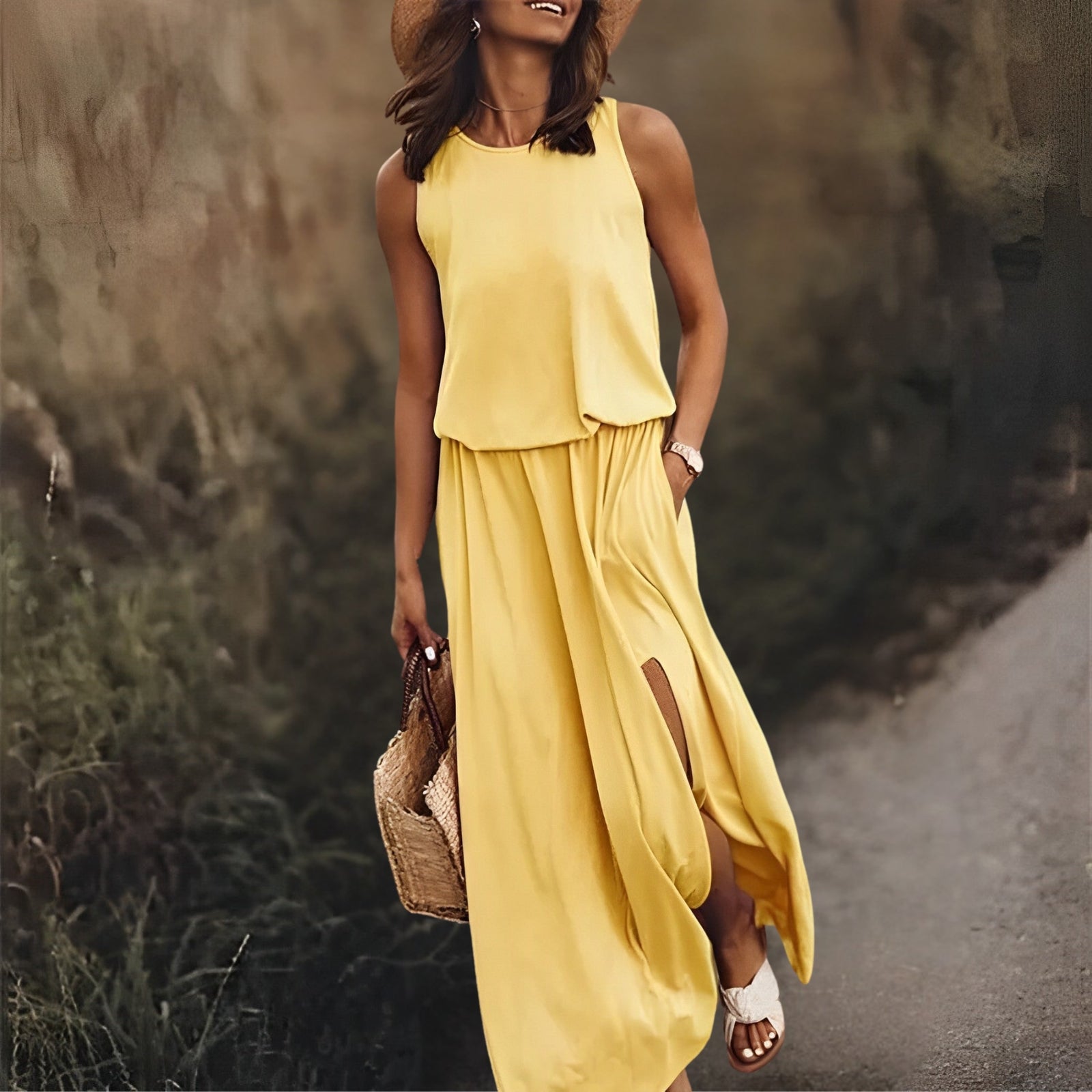 Maxikleid Damen ärmellos mit Seitenschlitz – Ansicht 5