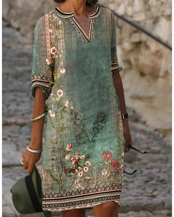 Damen Luftige Vintage Midi Kleid