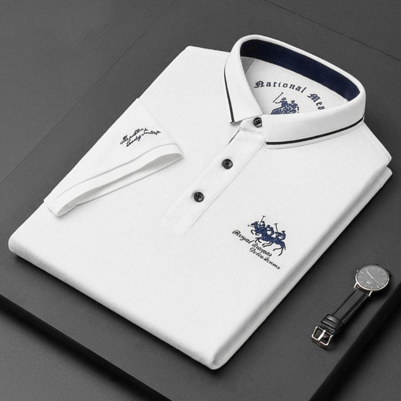 Herren Stilvolles Poloshirt mit Kontrastkragen Stickerei – Ansicht 4