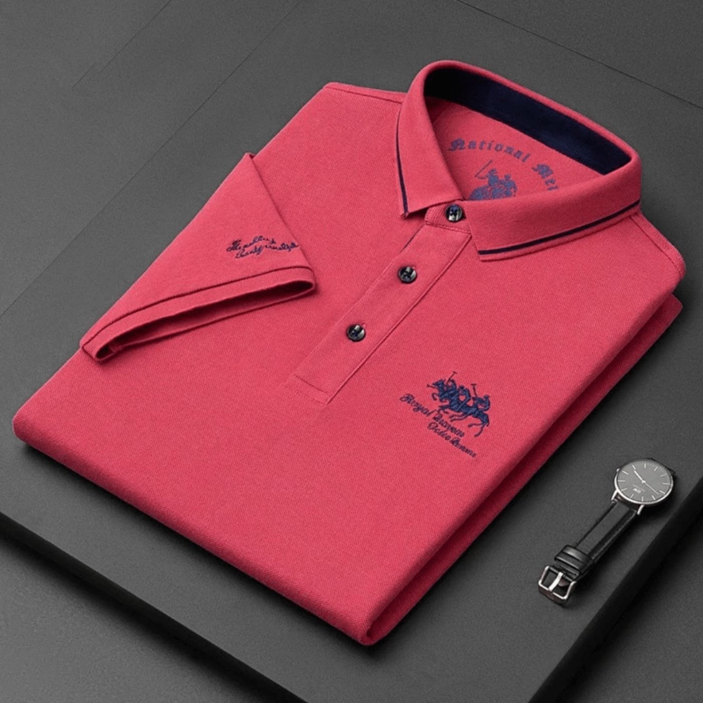 Herren Stilvolles Poloshirt mit Kontrastkragen Stickerei – Ansicht 6