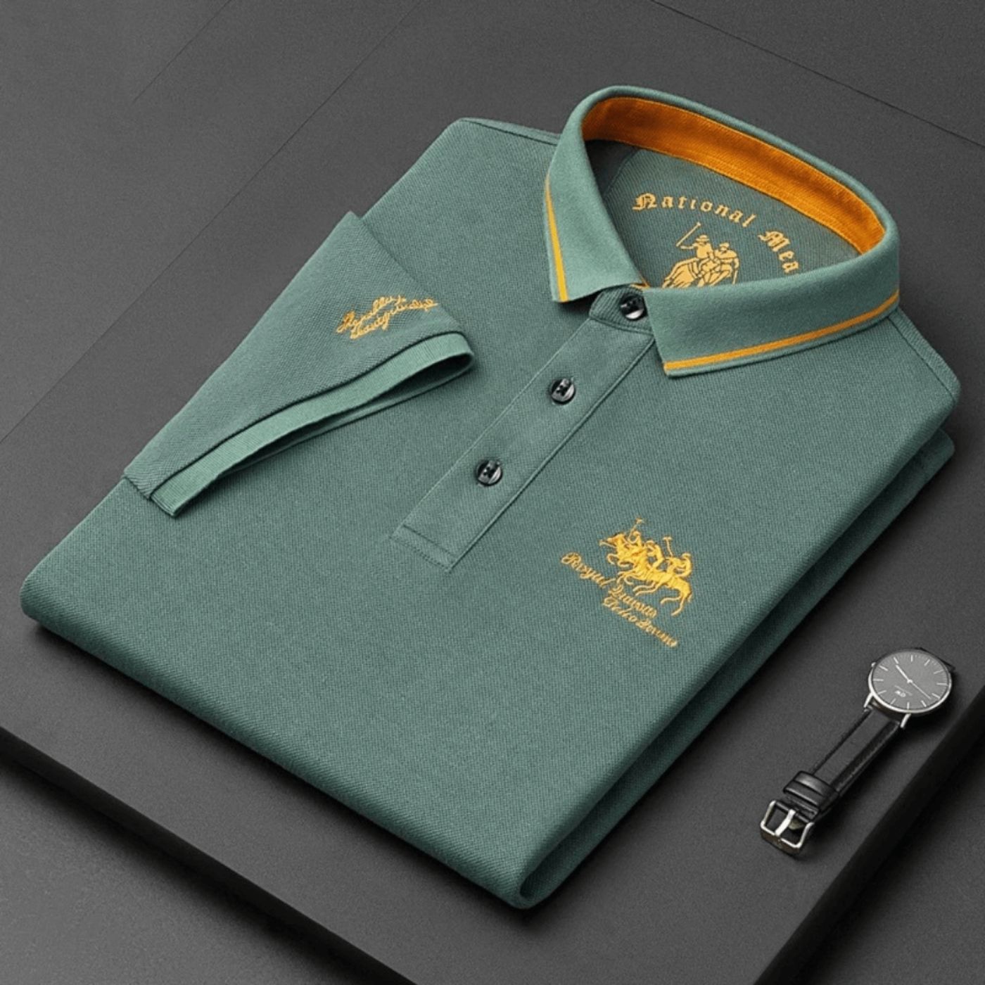 Herren Stilvolles Poloshirt mit Kontrastkragen Stickerei – Ansicht 7