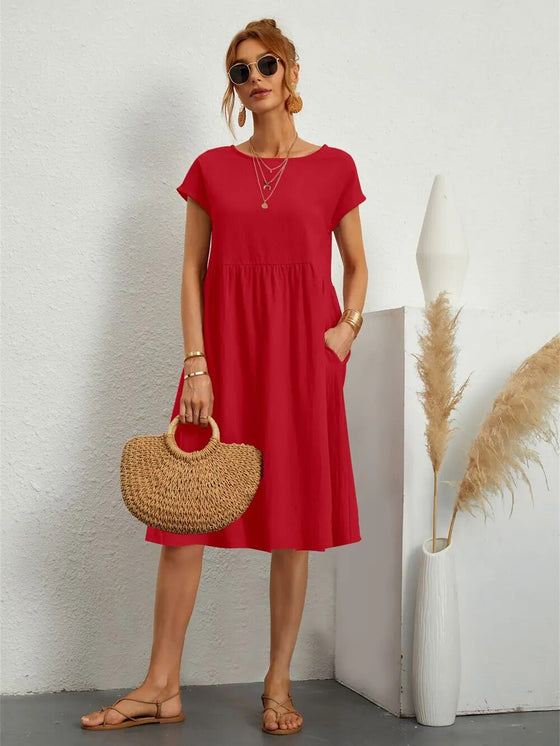 Sommerkleider Damen kurzärmelig mit Taschen