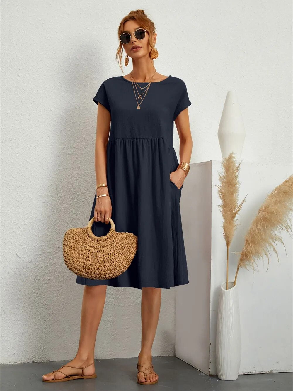Sommerkleider Damen kurzärmelig mit Taschen – Ansicht 15