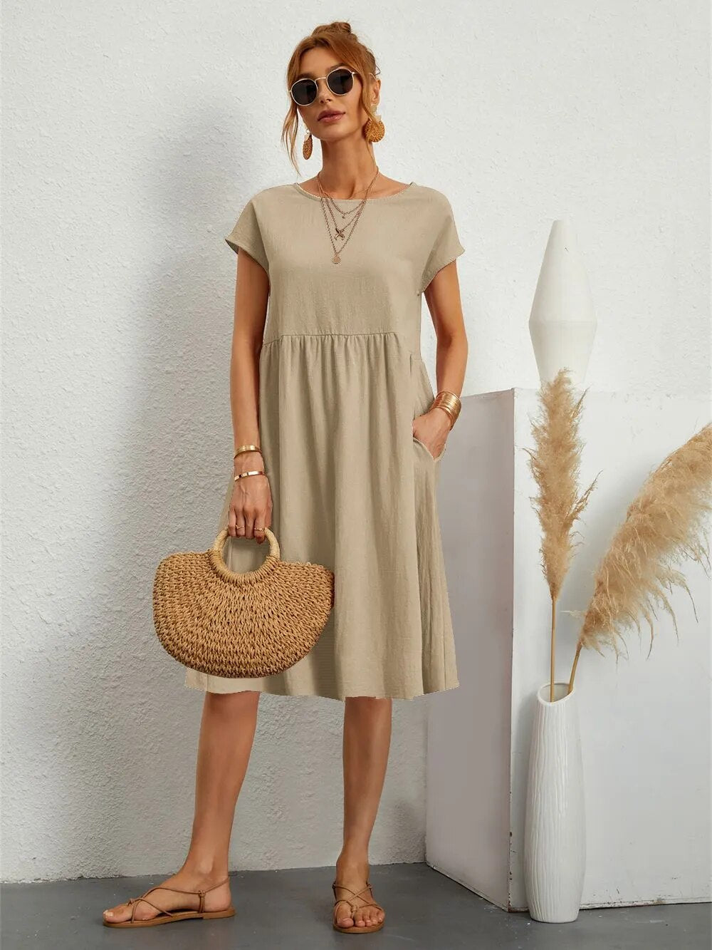 Sommerkleider Damen kurzärmelig mit Taschen – Ansicht 5