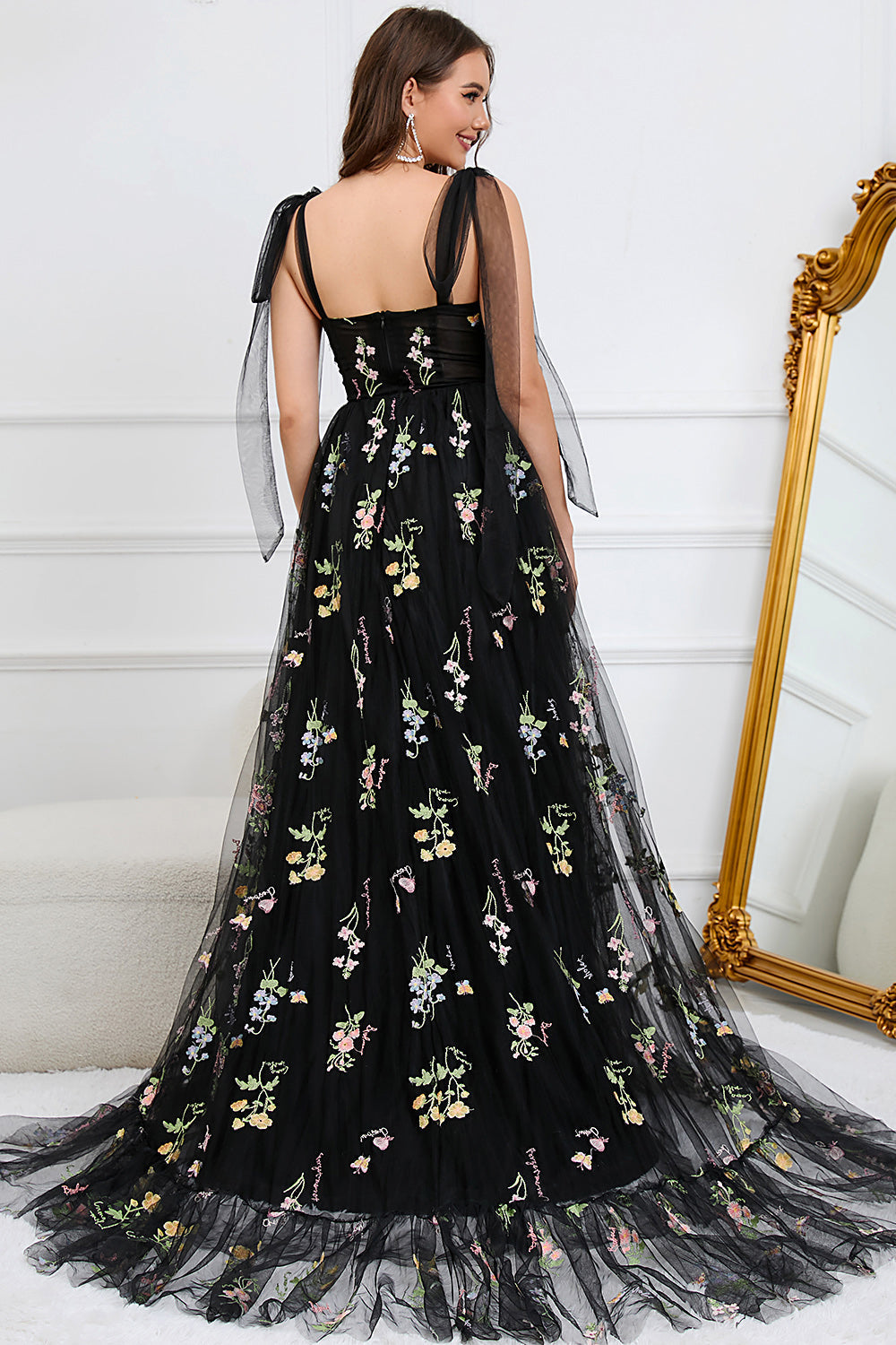 Damen Elegante Blumen Maxi Kleid – Ansicht 4