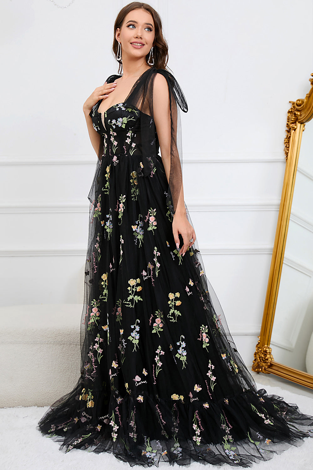 Damen Elegante Blumen Maxi Kleid – Ansicht 3