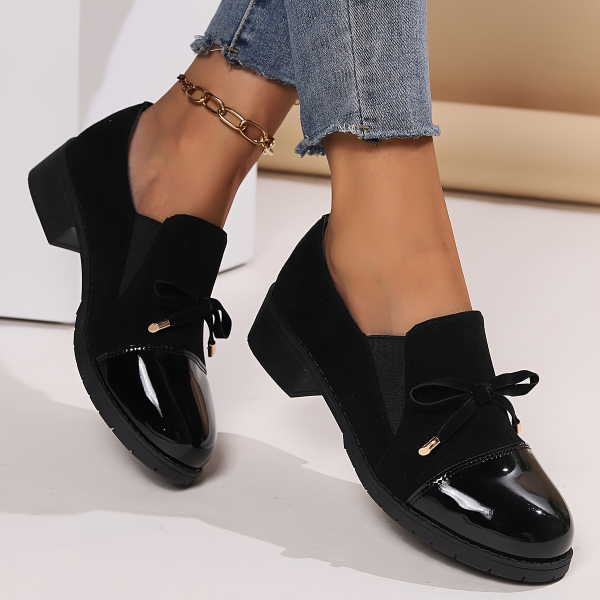 Damen Loafers mit Schleife Blockabsatz – Ansicht 7
