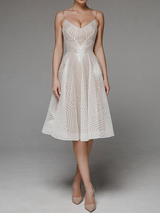 Elegantes A-Linien-Kleid Damen Midi Spaghettiträger