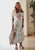 Damen Sommerkleider Blumenmuster V-Ausschnitt
