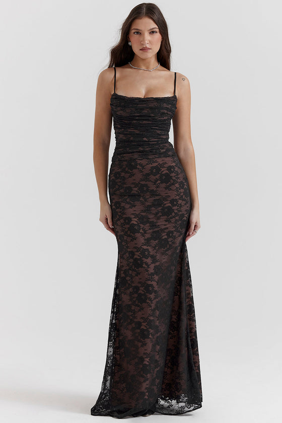 Maxikleid Damen langarm aus Spitze