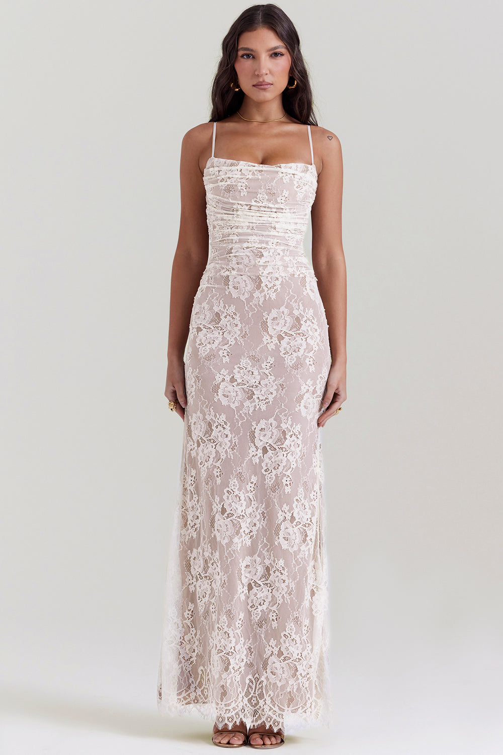 Maxikleid Damen langarm aus Spitze
