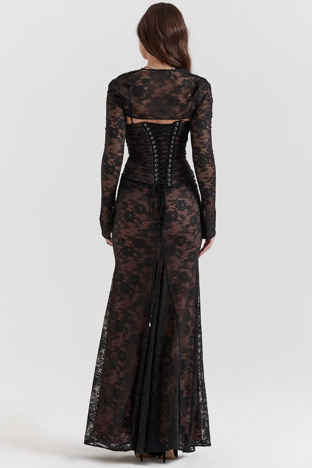 Maxikleid Damen langarm aus Spitze