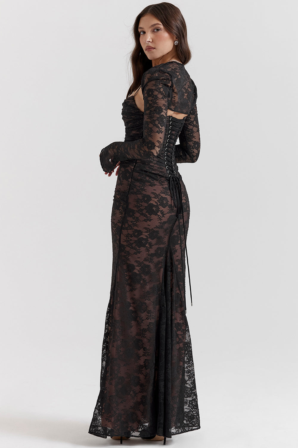 Maxikleid Damen langarm aus Spitze