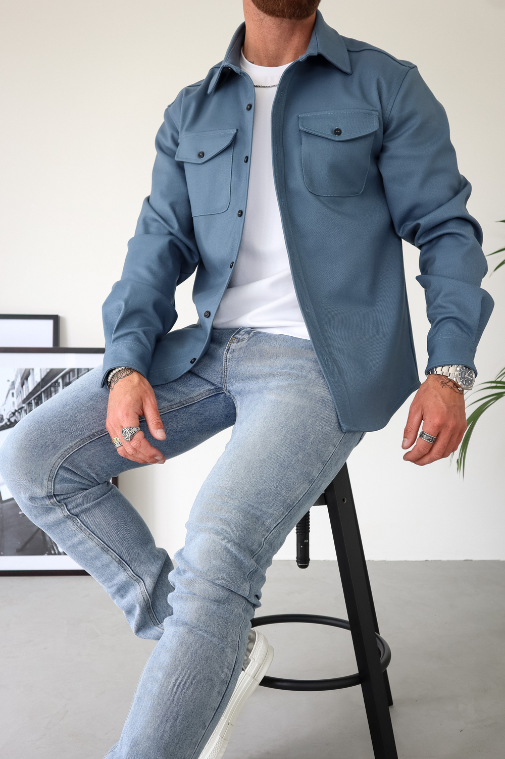 Bluse Hemd Jacke Herren Hemdjacke mit Brusttaschen – Ansicht 12
