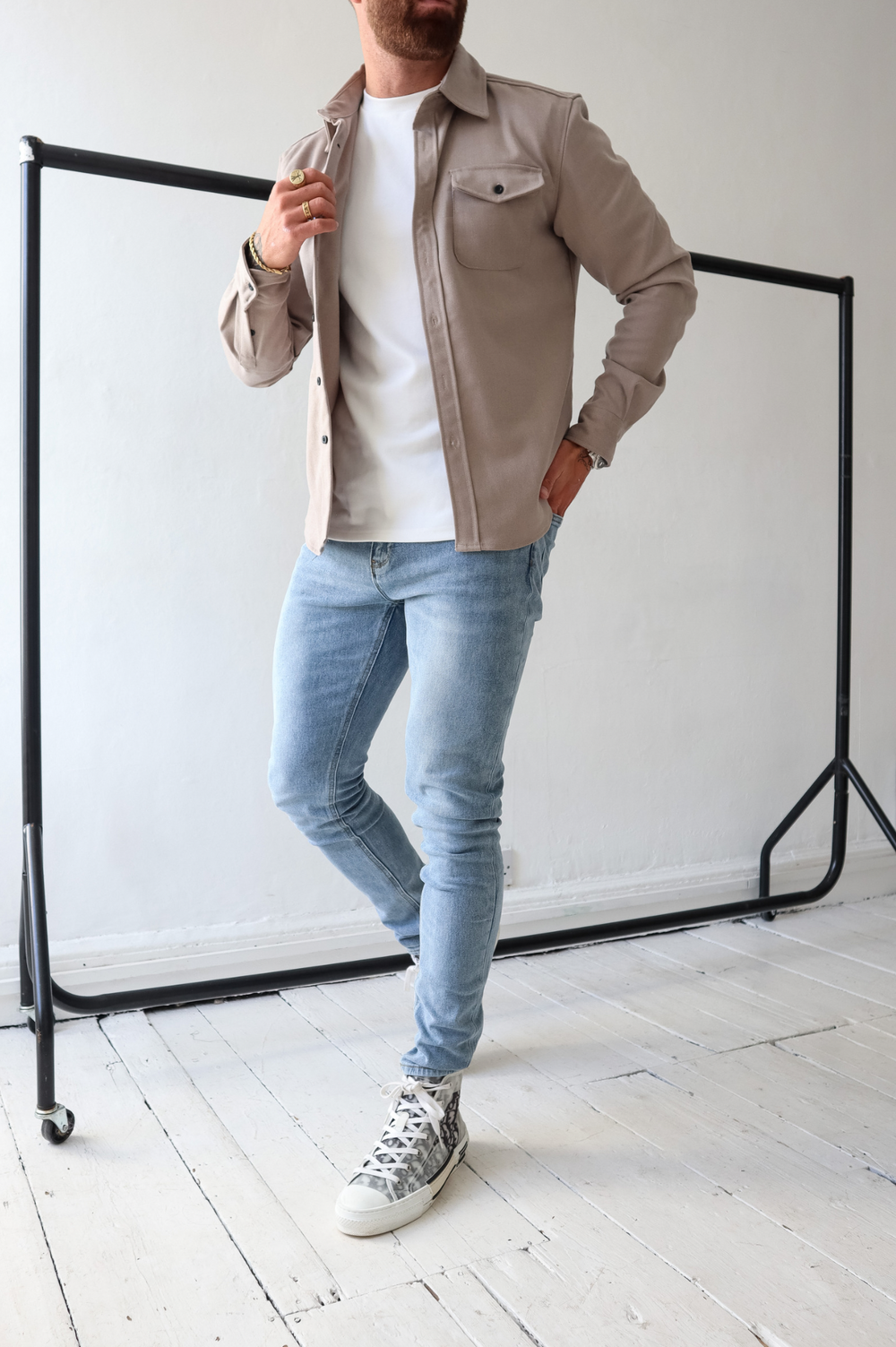 Bluse Hemd Jacke Herren Hemdjacke mit Brusttaschen – Ansicht 2