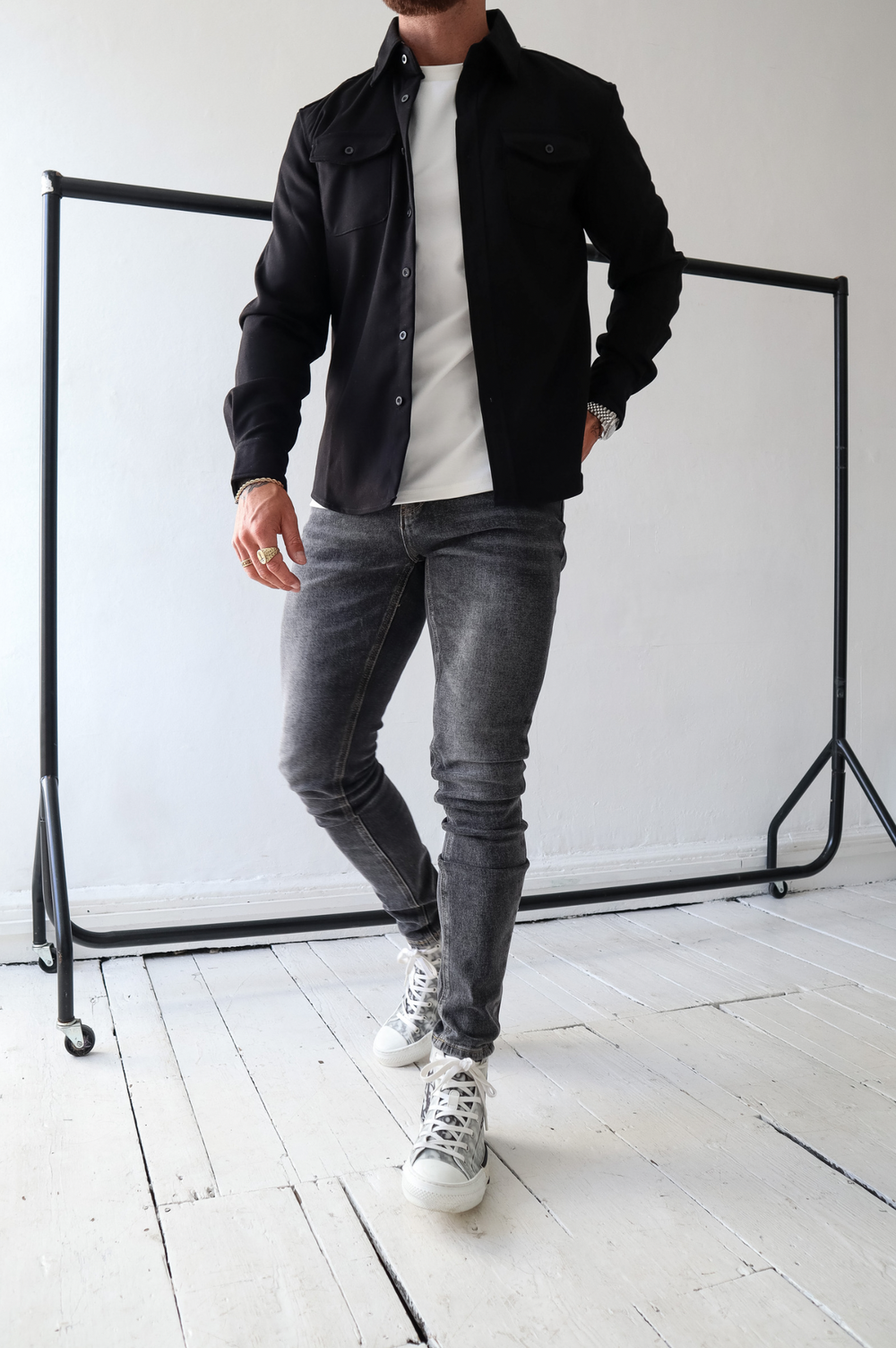 Bluse Hemd Jacke Herren Hemdjacke mit Brusttaschen – Ansicht 4