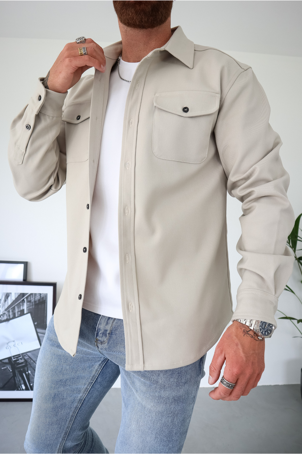 Bluse Hemd Jacke Herren Hemdjacke mit Brusttaschen – Ansicht 5