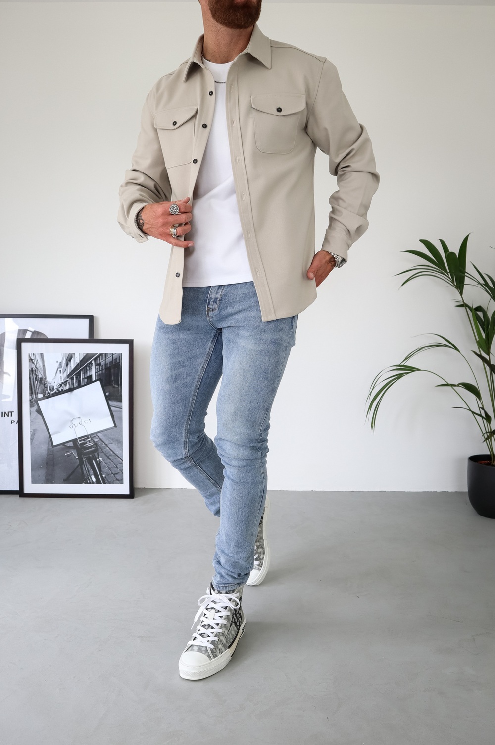 Bluse Hemd Jacke Herren Hemdjacke mit Brusttaschen – Ansicht 6