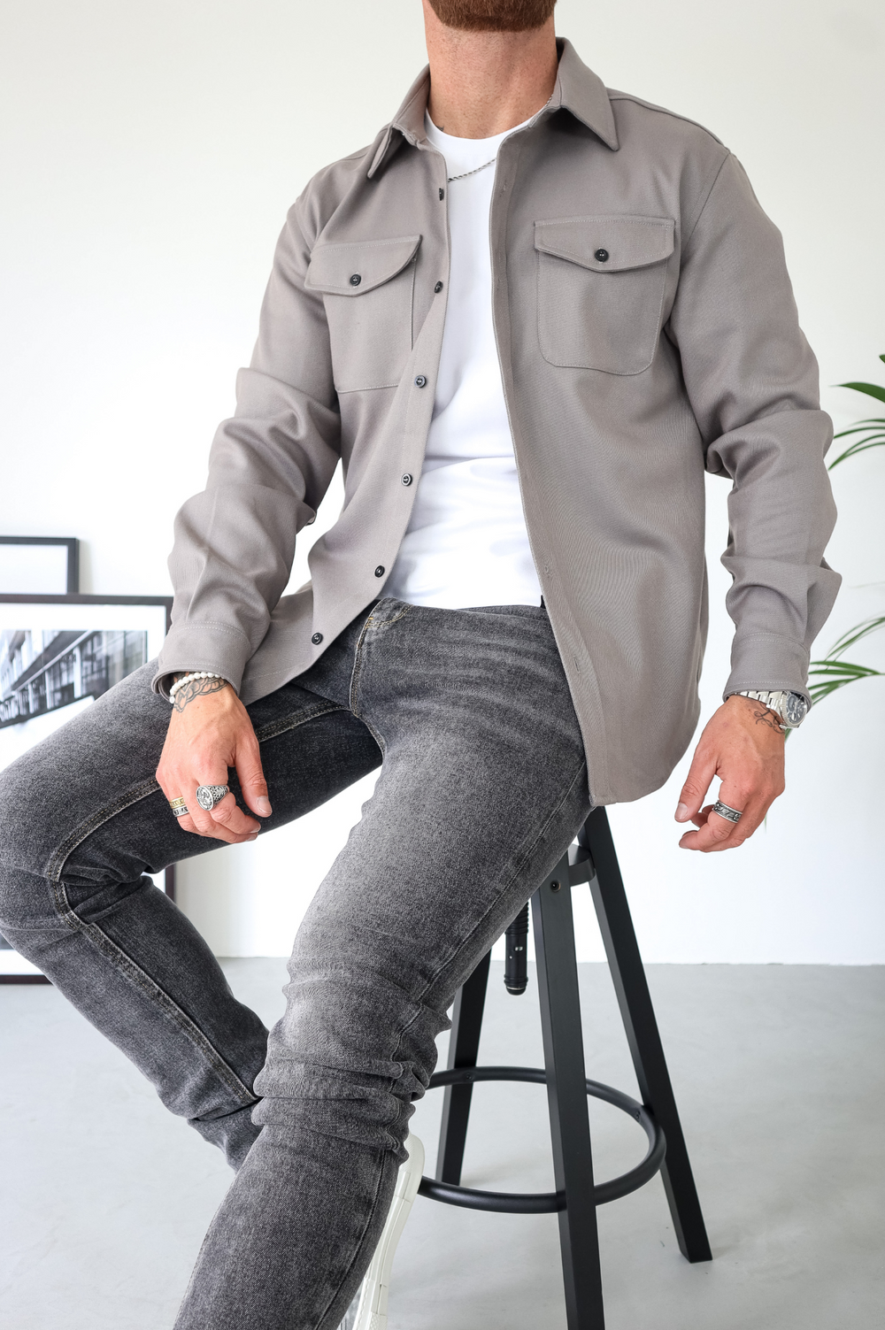 Bluse Hemd Jacke Herren Hemdjacke mit Brusttaschen – Ansicht 9