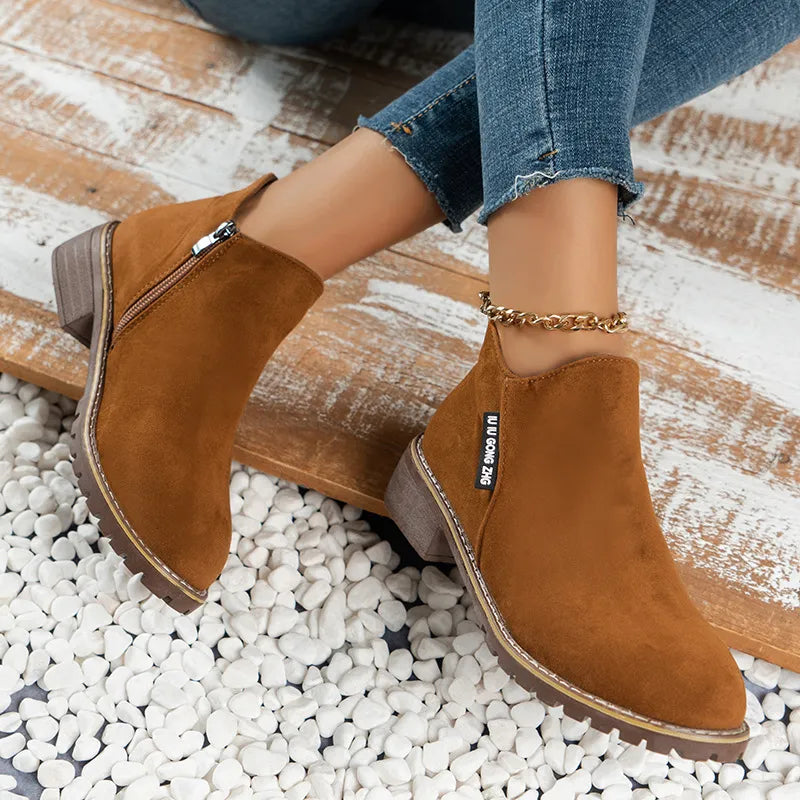 Winterstiefel Damen Mit Blockabsatz Seitlicher Reißverschluss Stiefeletten – Ansicht 5