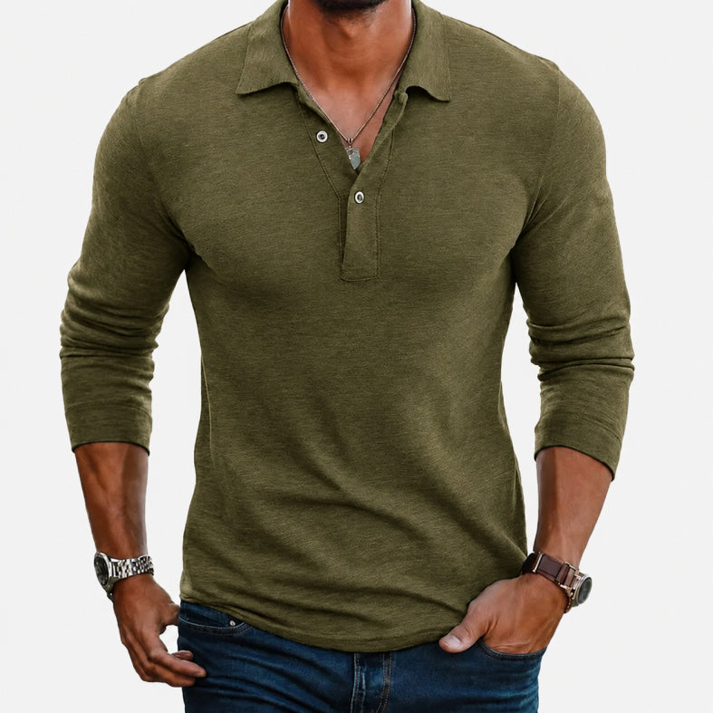 Langarm Polo Pullover Shirt | Knopfleiste