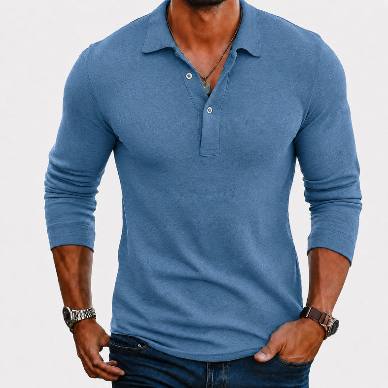 Langarm Polo Pullover Shirt | Knopfleiste