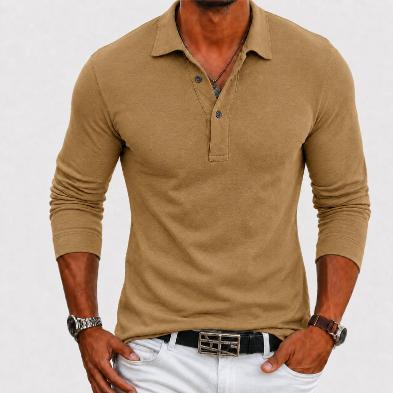 Langarm Polo Pullover Shirt | Knopfleiste
