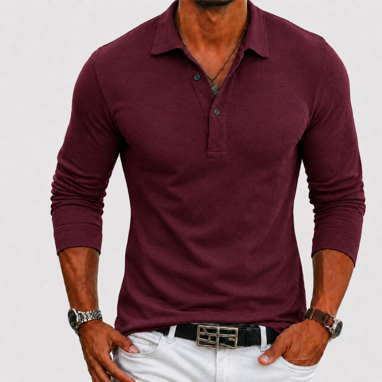 Langarm Polo Pullover Shirt | Knopfleiste