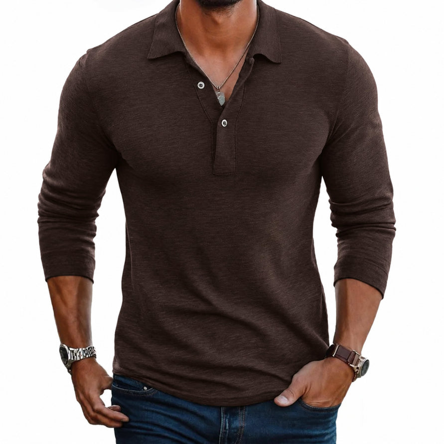 Langarm Polo Pullover Shirt | Knopfleiste