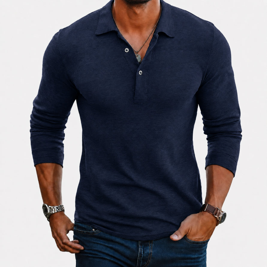 Langarm Polo Pullover Shirt | Knopfleiste