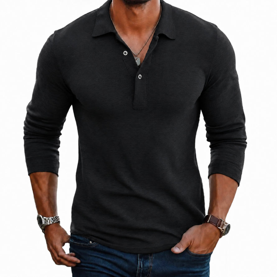Langarm Polo Pullover Shirt | Knopfleiste