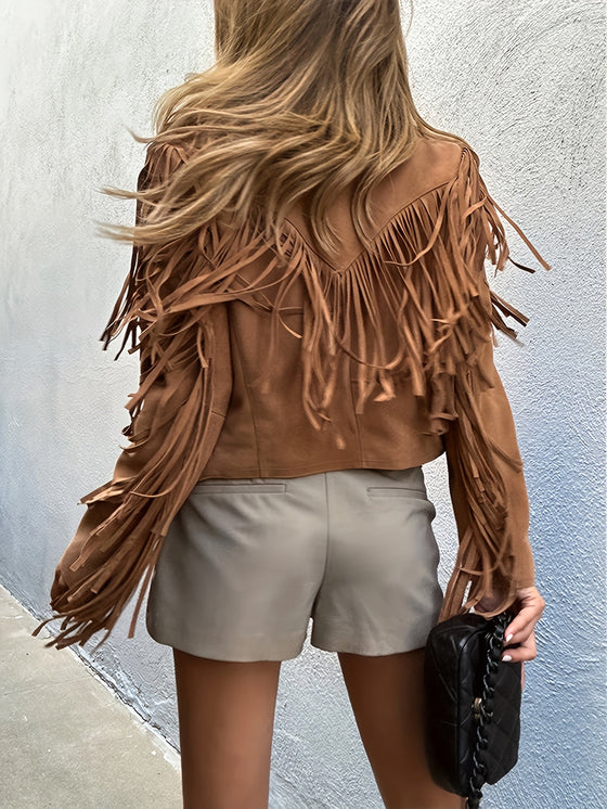Fransenjacke Kurz | Vintage Stil mit Reverskragen
