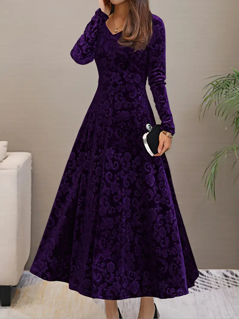 Abendkleid Damen langarm mit V-Ausschnitt