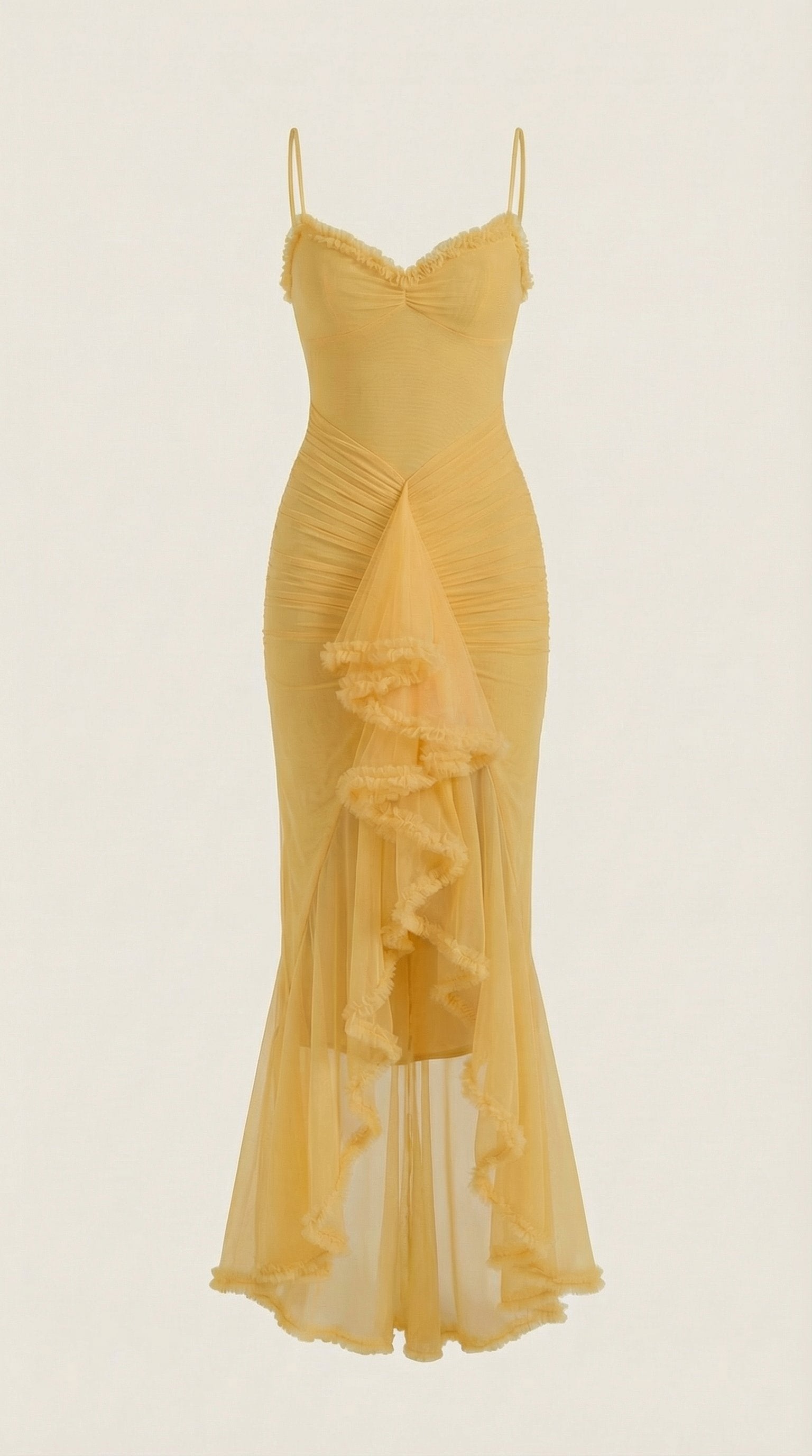 Damen Abendkleid asymmetrische Rüschen | Maxi Back