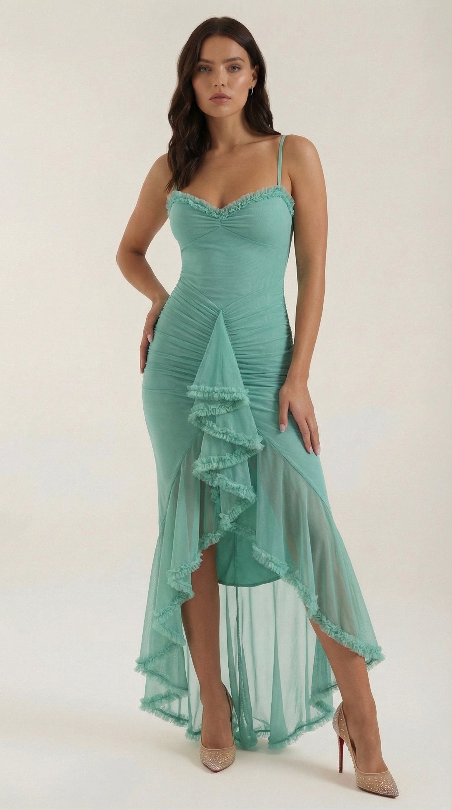 Damen Abendkleid asymmetrische Rüschen | Maxi View 16