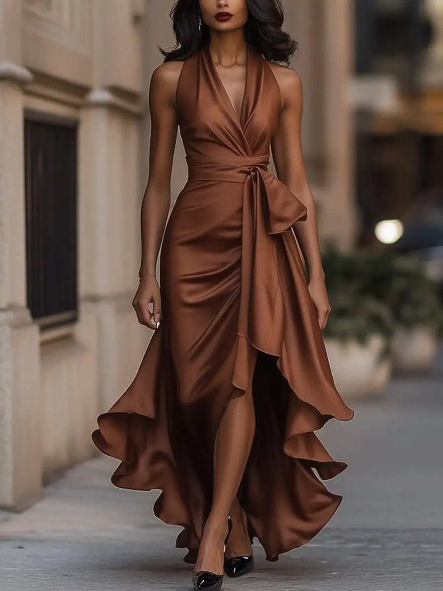Damen Abendkleid Volant-Saum | Halterneck Full