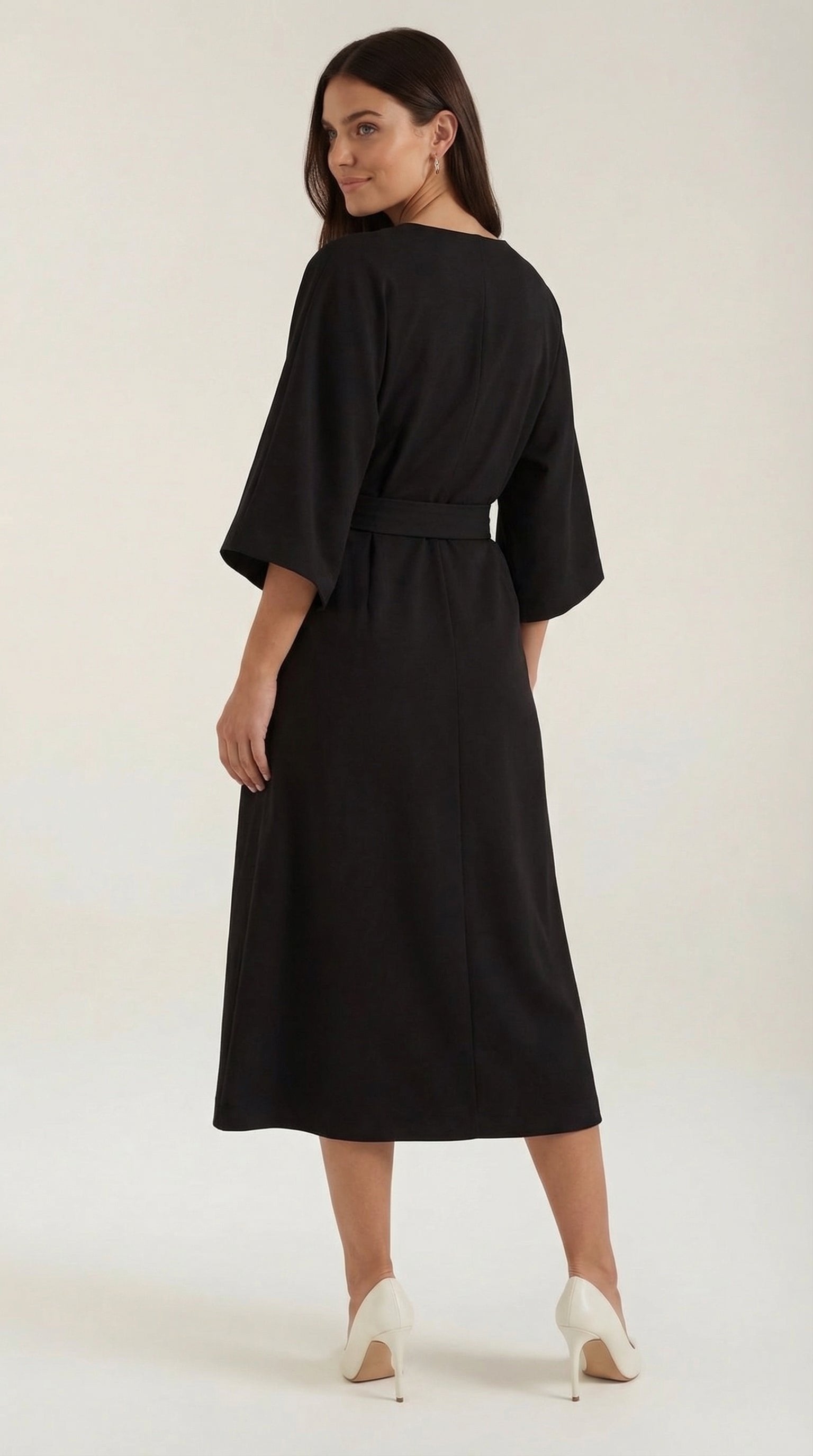 Damen Ballonärmel Midikleid | Taillengürtel Full