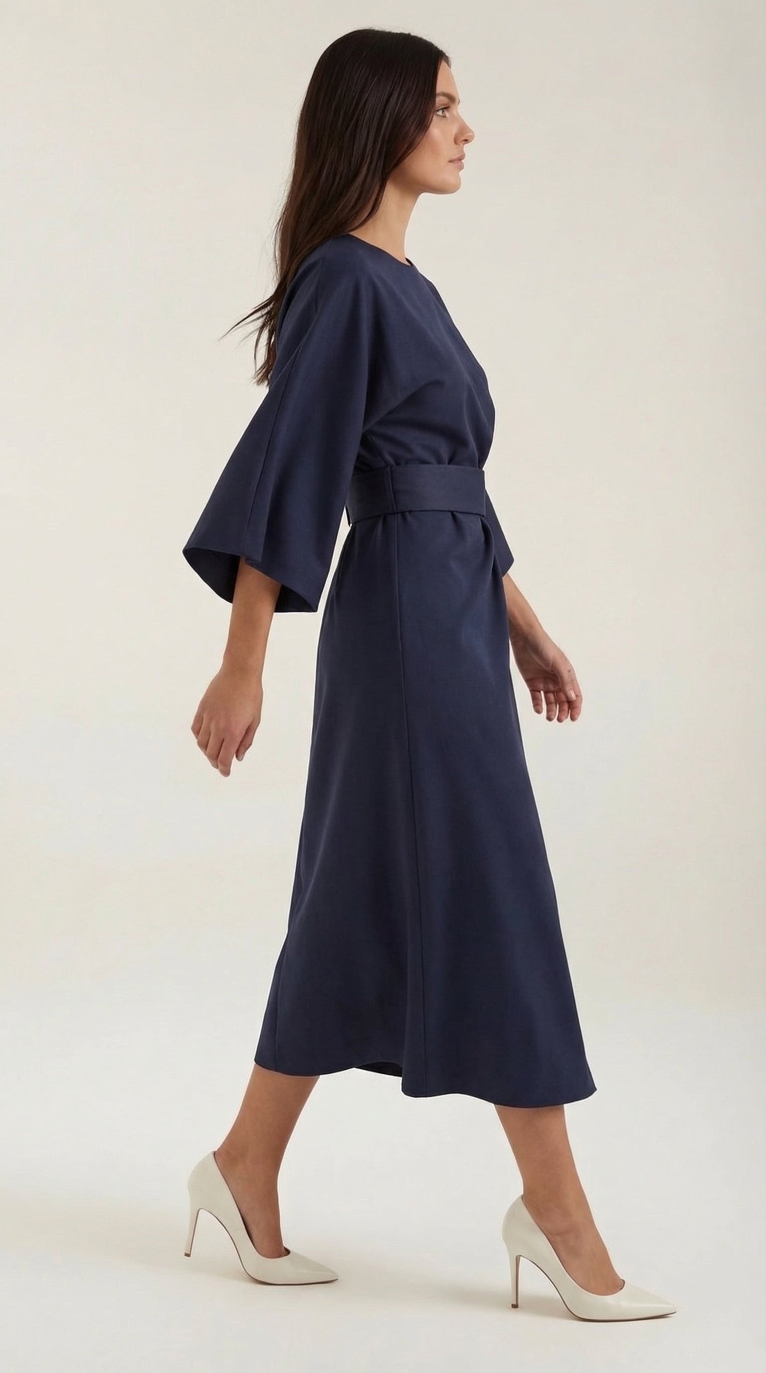 Damen Ballonärmel Midikleid | Taillengürtel View 12