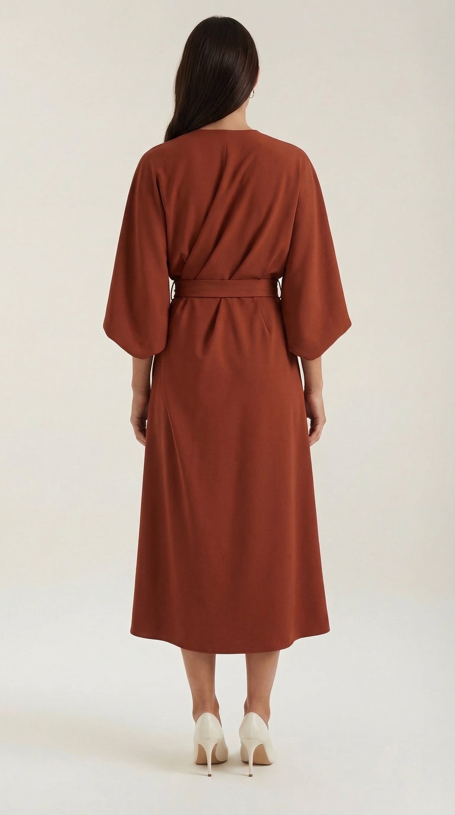 Damen Ballonärmel Midikleid | Taillengürtel View 19