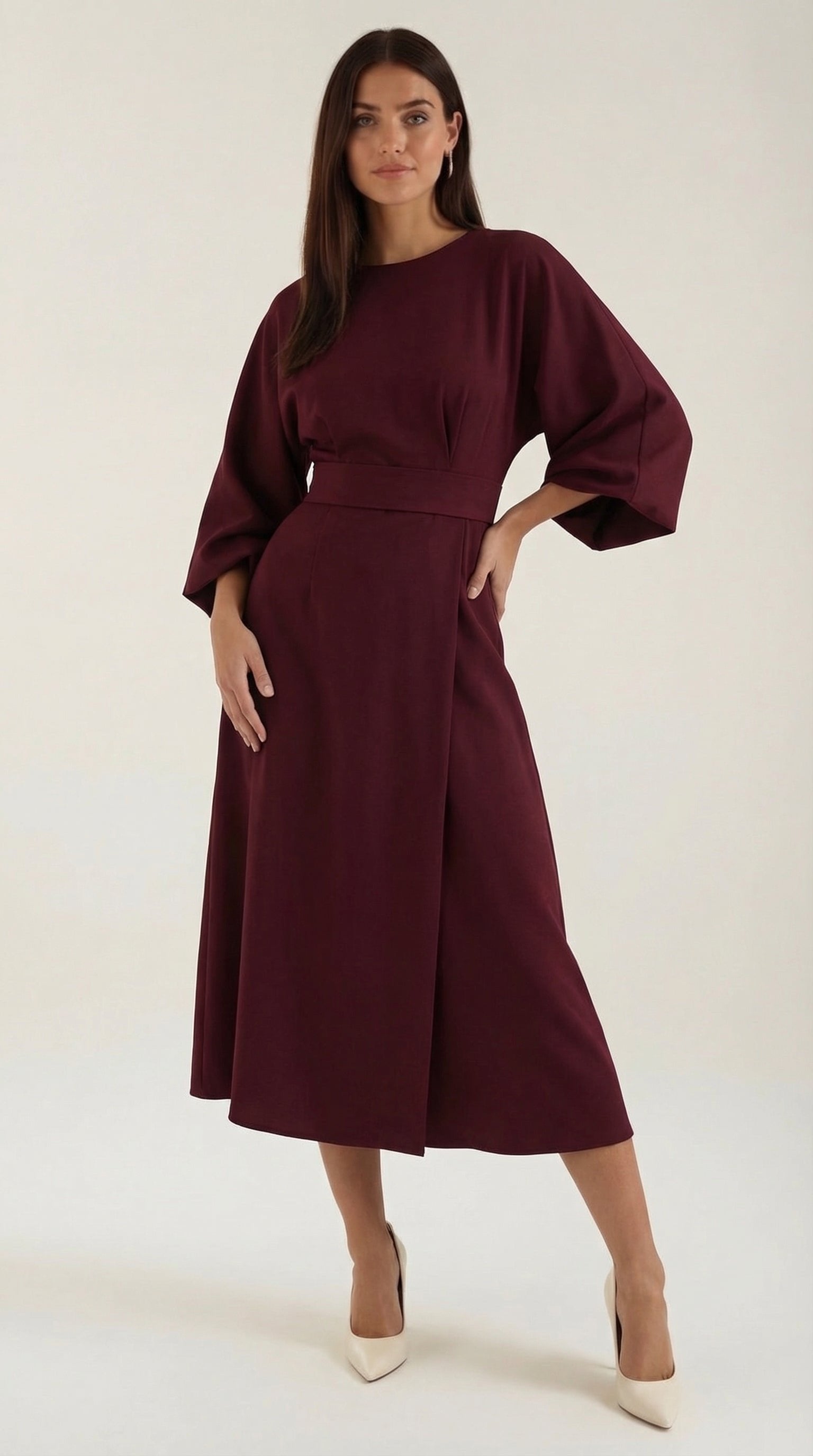 Damen Ballonärmel Midikleid | Taillengürtel View 21