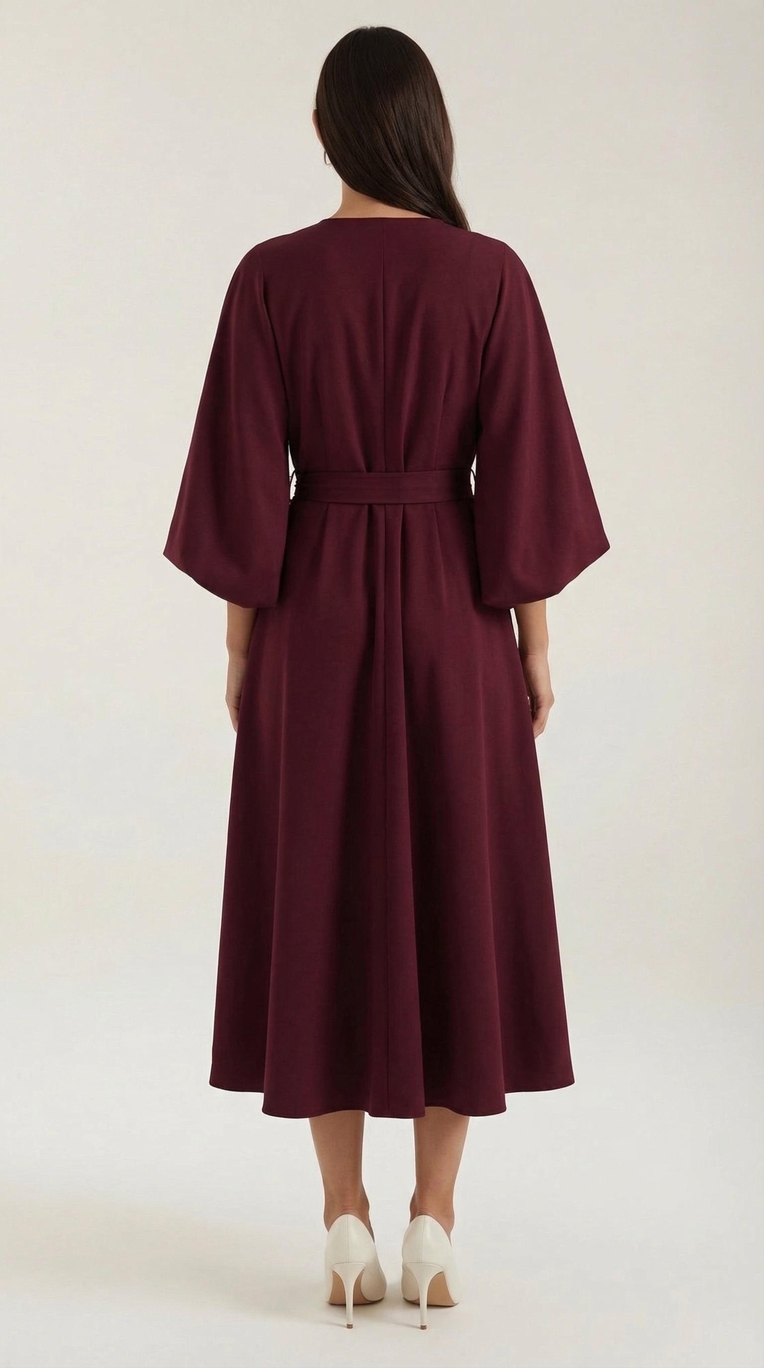 Damen Ballonärmel Midikleid | Taillengürtel View 24