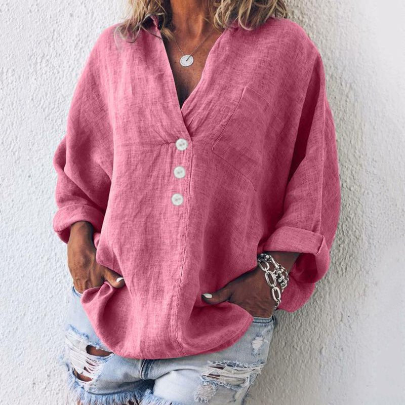 Damen Baumwoll-Leinen-Pullover Asymmetrische Knöpfe | Bequem Hero