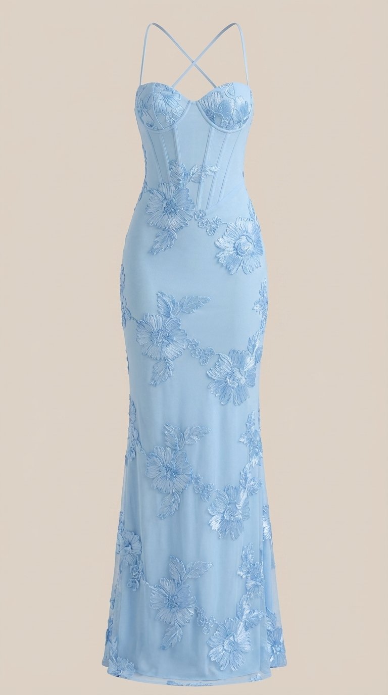 Damen Blumenstickerei Maxikleid | Korsett Alternate