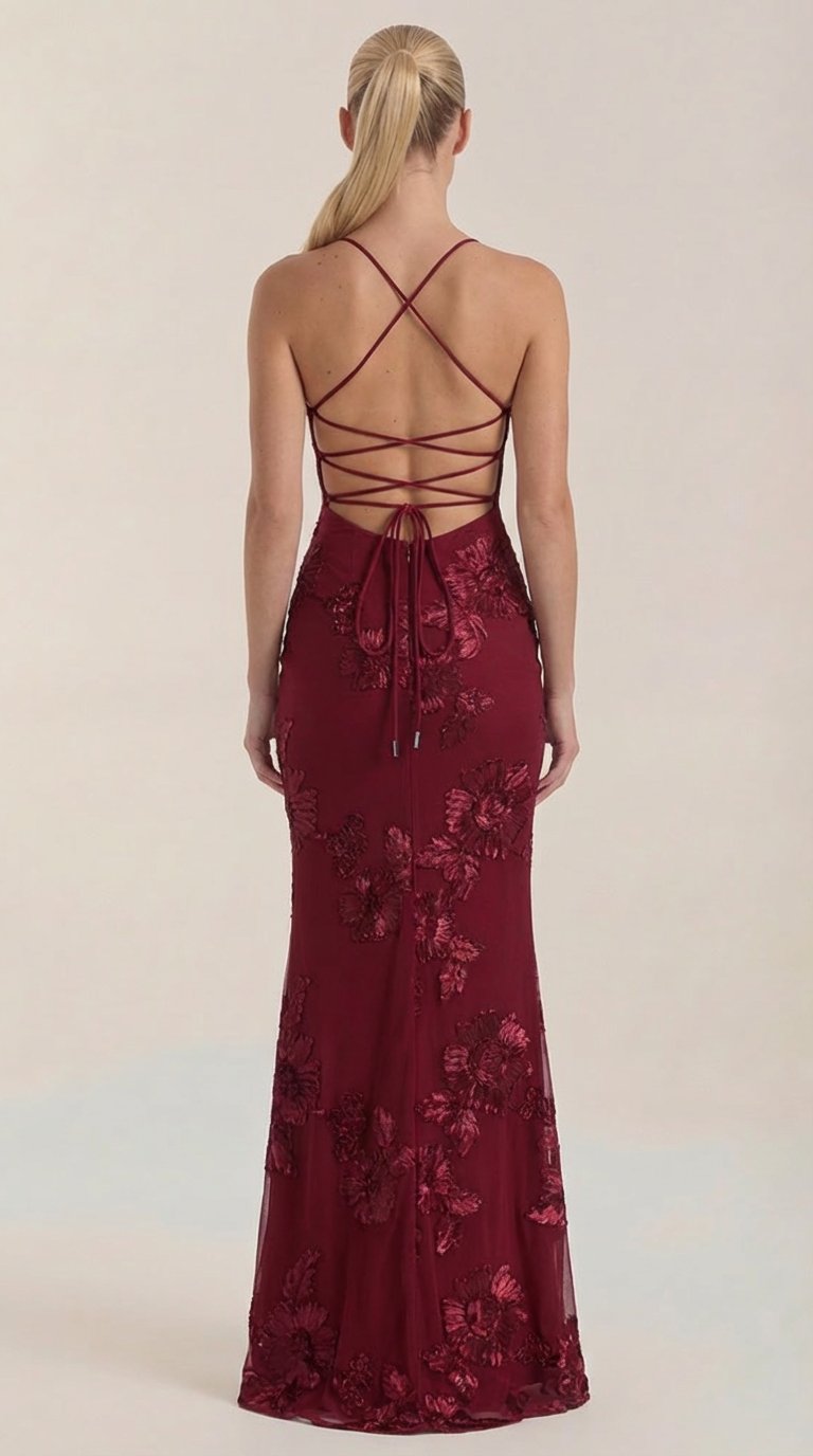 Damen Blumenstickerei Maxikleid | Korsett Side