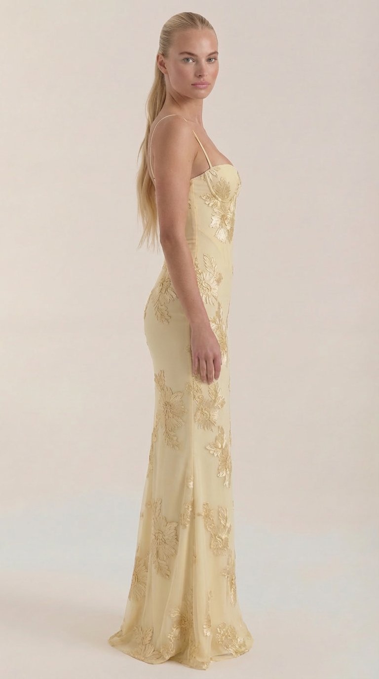 Damen Blumenstickerei Maxikleid | Korsett View 12