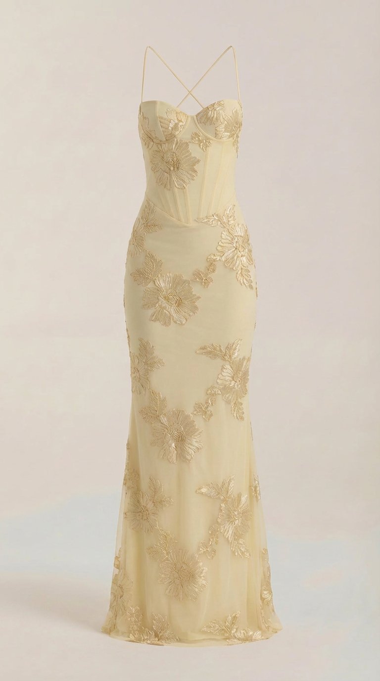 Damen Blumenstickerei Maxikleid | Korsett View 15