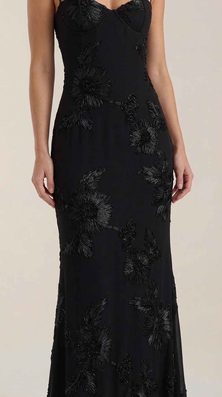 Damen Blumenstickerei Maxikleid | Korsett View 18